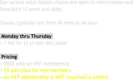 Our various adult Karate classes